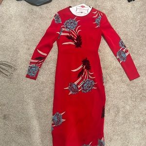 Diane von Furstenberg long sleeve red midi dress